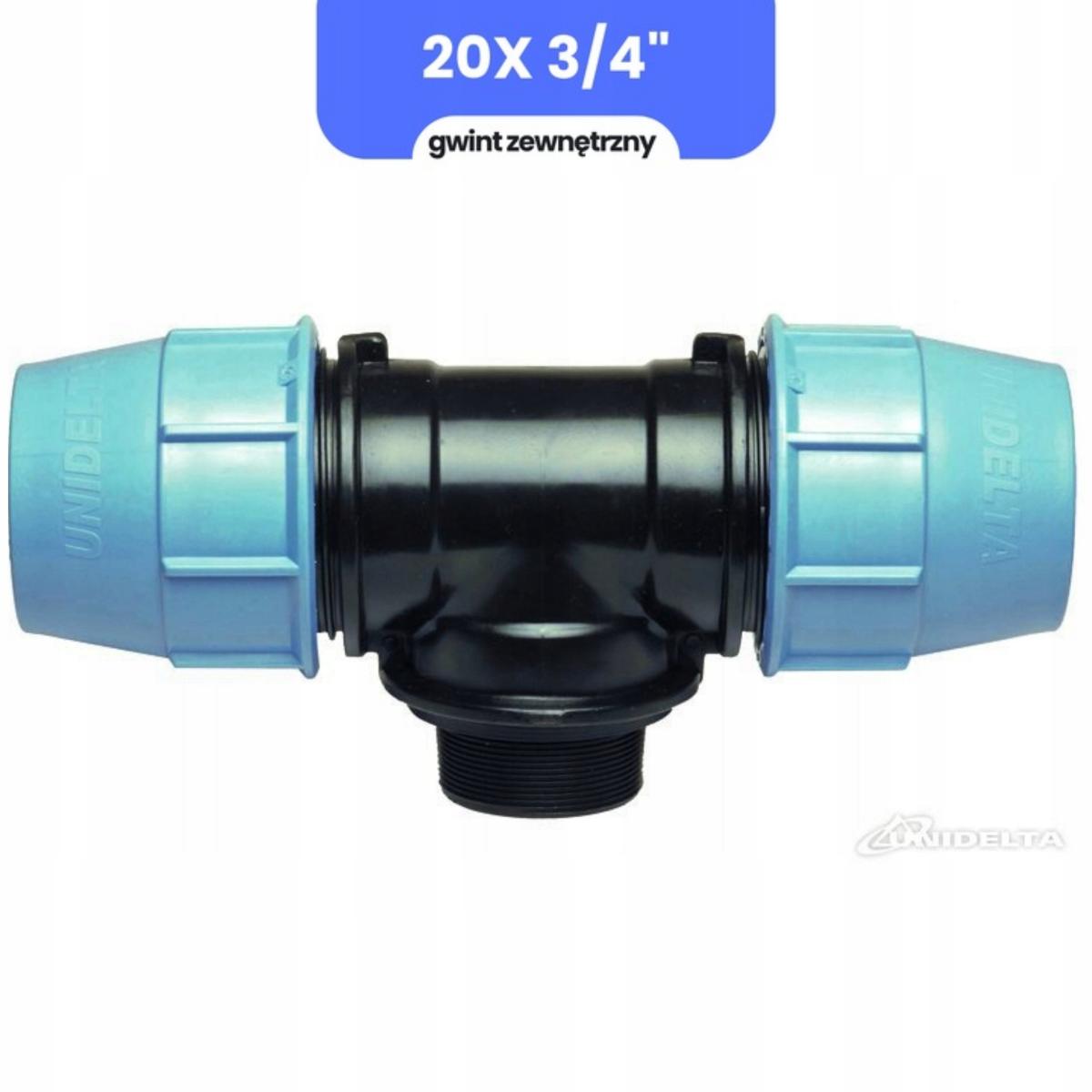 Trójnik wodociągowy 20 x 3/4 x 20 GZ Unidelta